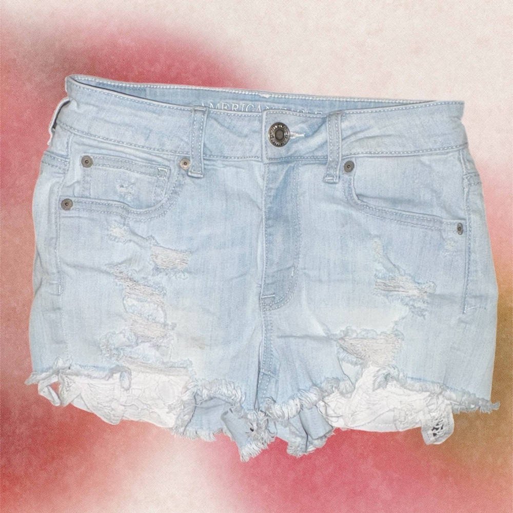 AEO faded denim shorts w/ eyelet peek out pockets